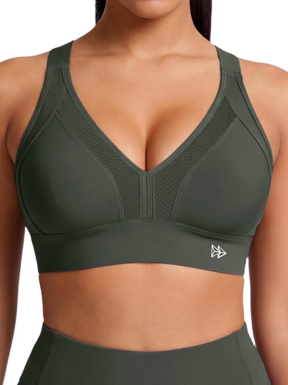 High Impact V-Neck Sports Bra for Women, Adjustable Cross Straps, Workout